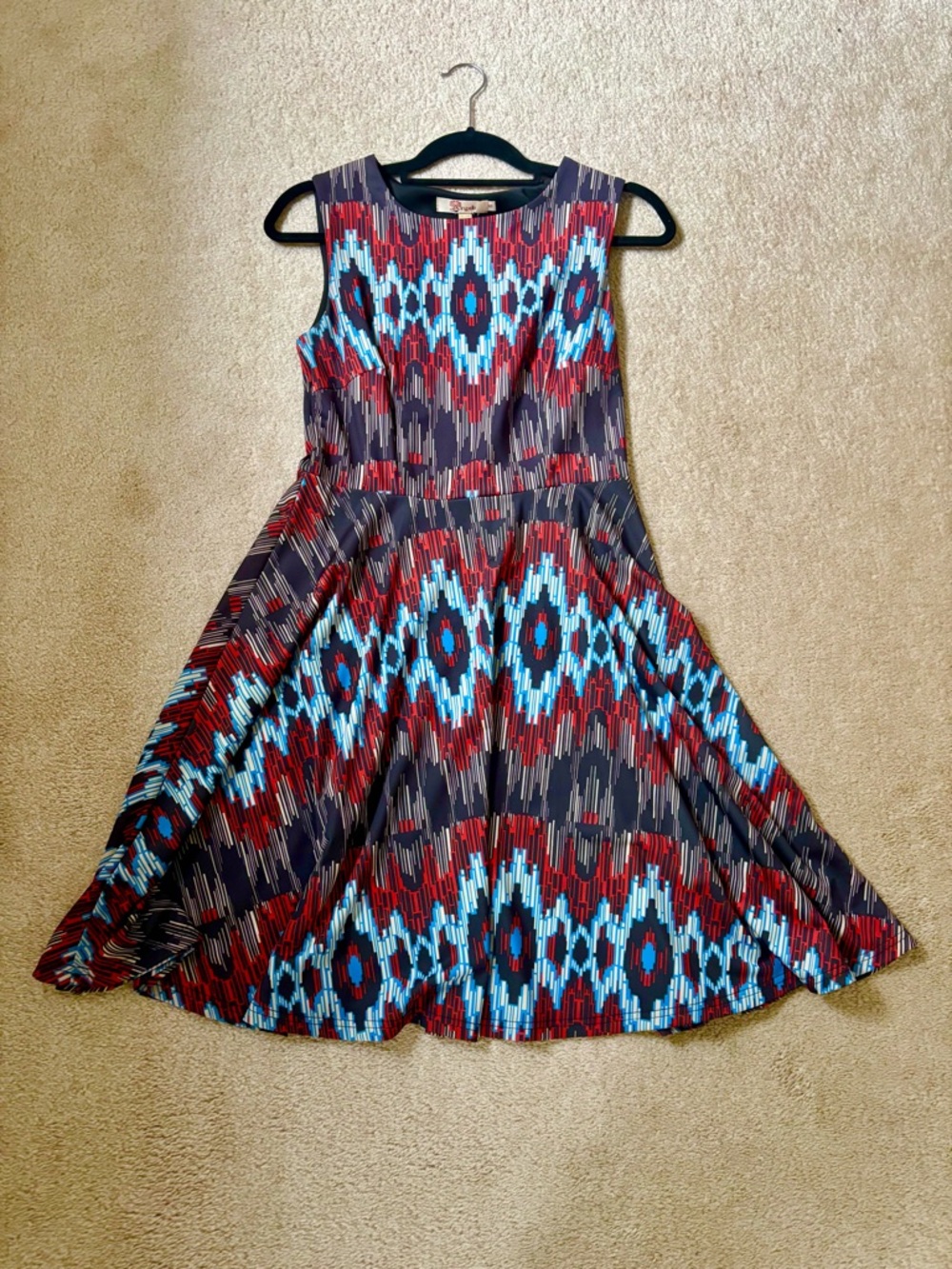 Aryeh Red and Blue Striped Geometric Print Dress